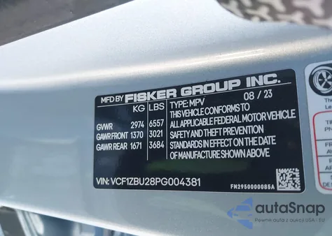 2023 Fisker Ocean One from USA, damaged, VIN VCF1ZBU28PG004381